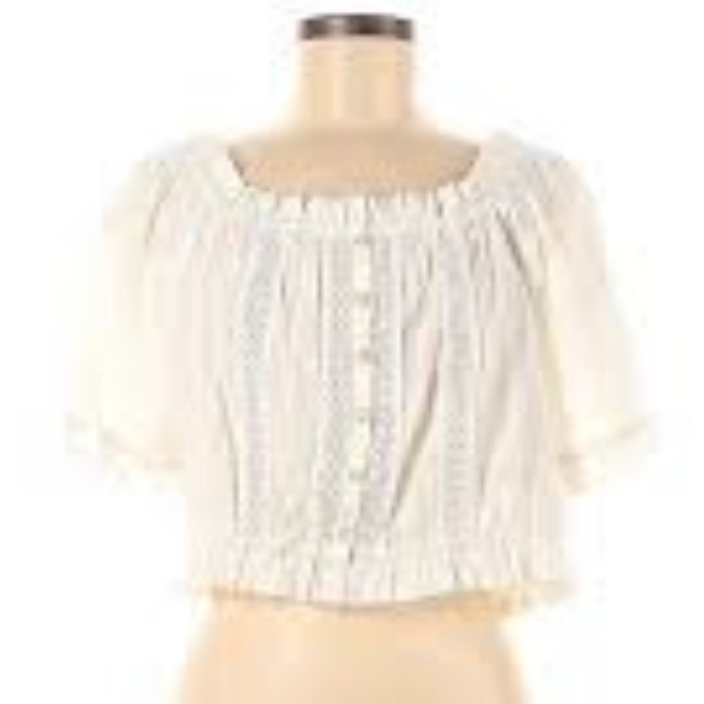 Anthropologie Cream Cropped Peasant Blouse